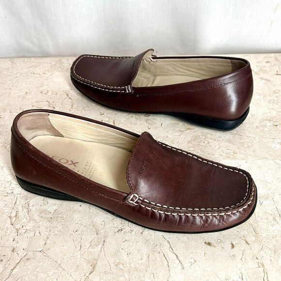Geox Respira Comfort Shoes Euro 41 Brown Leather Loafers 10 10.5 Square Toe - Picture 7 of 12